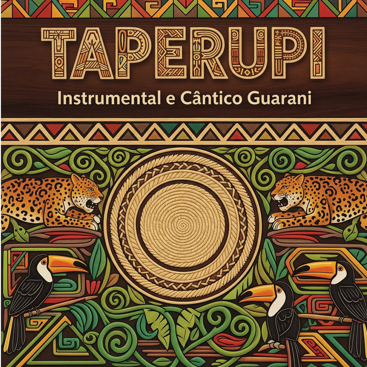 Capa do CD Taperupi — arte com motivos indígenas Guarani